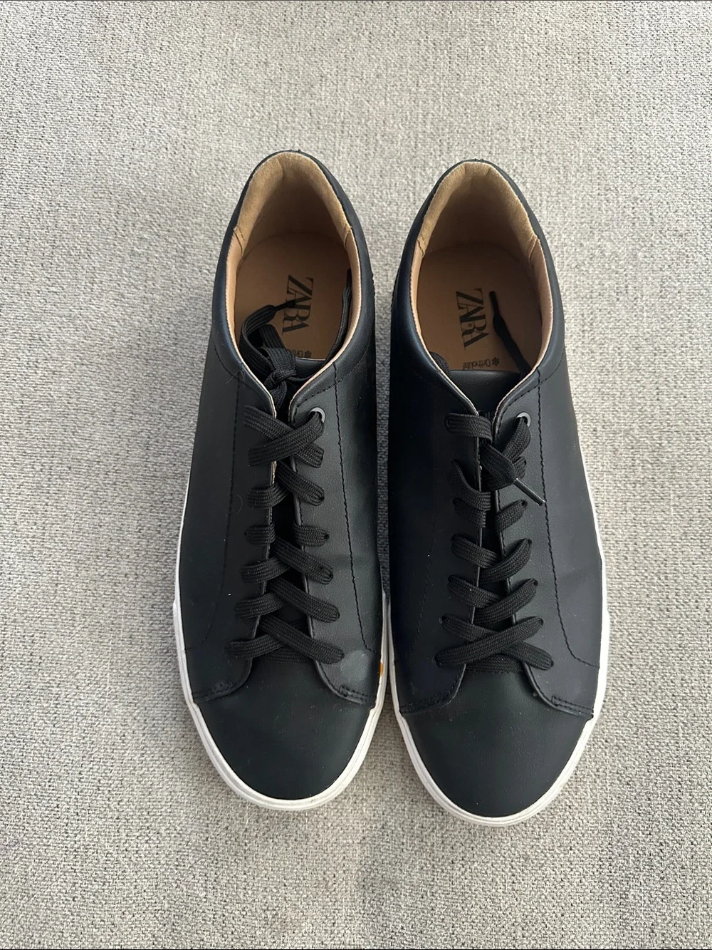 Zara Black Leather Low-Top Sneakers with White Sole